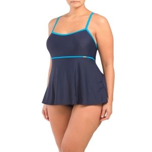 Blue Plus Size Swimsuit w/ Contrast Piping